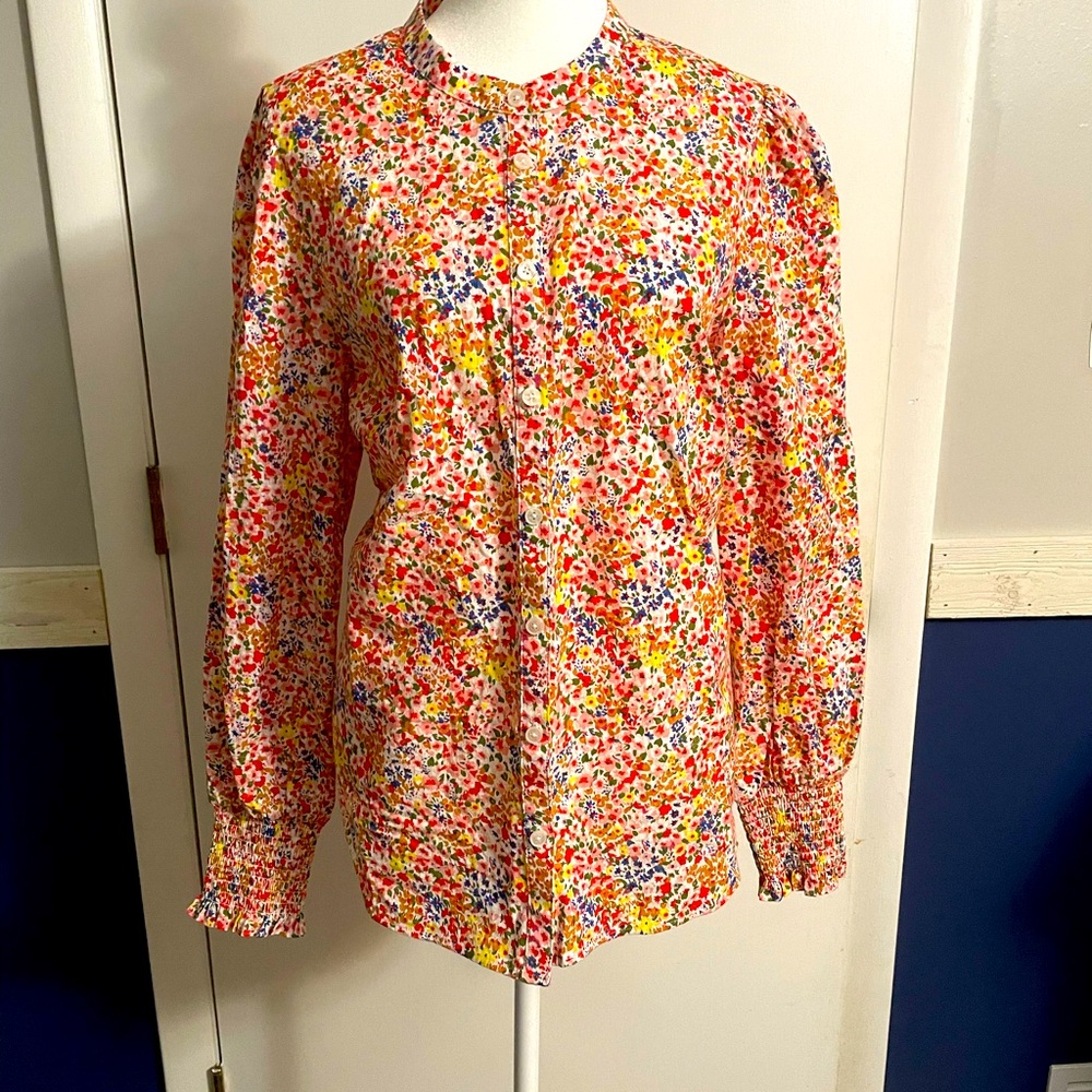 NWT Boden women’s smocked cuff gardenia sunflower top sz 12